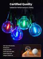Brightown Outdoor String Lights 58 Feet G40 LED Patio Lights, 27 Plastic Multicolor Bulbs(2 Spare), Remote, Timer, Waterproof Connectable Hanging Light for Porch Balcony Party Decor, E12 Base, RGBW