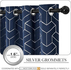 NICETOWN Blackout Curtain Panels 84 inches Long, Window Treatment Foil Printed Diamond Pattern Thermal Insulated Grommet Blackout Drapes for Living Room/Office/Guest Room(Navy, 1 Pair, 52 inches Wide)
