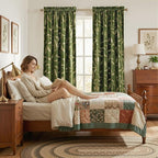 NICETOWN Leaf Patterned Green Velvet Curtains 96 inches Long 2 Panels Gold Foil Printed - Room Darkening Drapes for Living Room, Thermal Insulated Soft Luxury Home Decor for Bedroom, W50 x L96