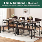 Shintenchi Kitchen Table Chairs Set of 4, Dining Table Set for 4 with Bench and Chairs, 4 Pieces Kitchen Table Set with Storage Rack & Metal Frame for Small Space, Dark Walnut