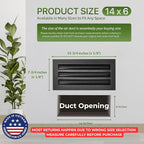 Modern Air Vent Cover 14x6 (Duct Opening) - Decorative Black Aluminum Linear Slot Diffuser for Wall, Ceiling, Floor Register - Quiet Operation HVAC Grille for Home with Adjustable Airflow
