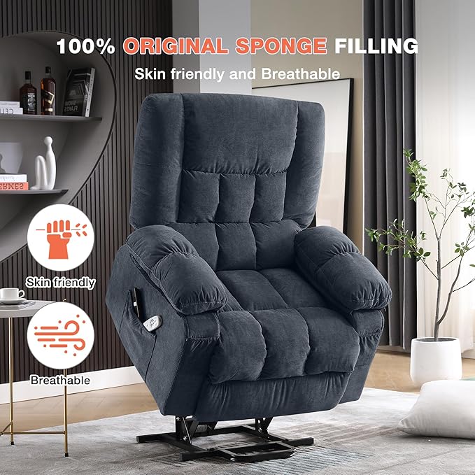 Power Lift Recliner Chair for Elderly with Vibration Massage and Lumbar Heating, Electric Lift Recliner Single Sofa with Side Pocket and USB Charge Port for Living Room