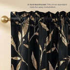 NICETOWN Black Velvet Curtains 2 Panels with Gold Foil Leaf Print – Modern Glam Black and Gold Drapes for Living Room, Luxury Room Darkening Window Treatments for Bedroom & Gothic Decor (50W x 84L)