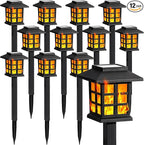 GIGALUMI Solar Lights for Outside,12 Pack Flickering Flame LED Solar Outdoor Lights, Waterproof Solar Garden Lights Maintain 10 Hours of Lighting for Christmas, Garden, Landscape, Path, Yard, Patio