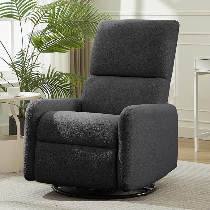 360° Rocking Chair, Nursery Rocker Chair with Side Pockets, Glider Nursing Chair with Steel Structure Base, Small Chair for Small Spaces, Sherpa Swivel Accent Chairs for Living Room, Nursing