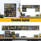 Peg Board, 6 Pack Metal Pegboard Panels Black Pegboards Wall Organizer with 50 Hooks, Heavy Duty Peg Board for Walls Home, Garage Tool Storage, Office Organization, Craft Room, Kitchen