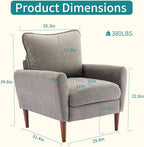OLIXIS Comfy Accent Chair for Living Room Bedroom and Waiting Room, Upholstered Mid-Century Reading Chair with Pillow and Solid Wood Legs, Wide Singe Modern Lounge Sofa (Gray, 2 Pack)