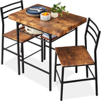 Best Choice Products 3-Piece Modern Dining Set, Space Saving Dinette for Kitchen, Dining Room, Small Space w/Steel Frame, Built-in Storage Rack - Medium Brown/Black
