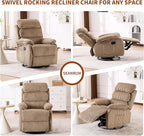 Velvet Upholstered Glider Recliner Chair – 360° Swivel Rocker Chair for Adults, Small Rocking Chair for Small Spaces, Soft Fabric Recliner Chair with Side Pockets, Comfortable Nursery Chair,Brwon