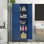 Metal Storage Cabinet,75" Tall Kitchen Pantry Storage Cabinet with Doors and Adjustable Shelves, Blue Metal Pantry Cabinets, Large Cupboard for Kitchen, Dining Living Room, Bathroom, Office