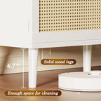 SUPERJARE TV Stand for 65 Inch TV, Entertainment Center with Adjustable Shelf, Rattan TV Console with 2 Cabinets, Media Console, Solid Wood Feet, 4 Cord Holes, for Living Room, White