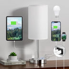 Fenmzee Touch Bedside Lamp - White, 3-Way Dimmable, USB A + C Charging, AC Outlet, 17.4inch Medium