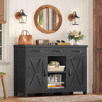 TEENFON Storage Cabinet, Coffee Bar Cabinet with 3 Drawers, 2 Adjustable Shelves & 2 Doors, Buffet Cabinet, Kitchen Cabinet for Kitchen, Dining Room, Living Room, Black