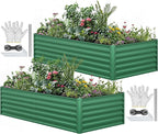 YITAHOME 96x48x24 in 2pcs Galvanized Raised Garden Bed Kit, Large Metal Planter Box with Gloves, Safety Rubber & Support Rod, Outdoor Flower Bed for Plants Vegetables, Green