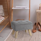 Storage Ottoman, Small Storage Ottoman Foot Stool with Wood Legs, Teddy Velvet Rectangular Foot Rest for Chair, Soft Sponge White Footstool for Living Room, Couch, Bedroom, Dorm (Grizzly)