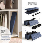 Storage Ottoman Bench with Bins, 43-in Storage Bench for Bedroom End of Bed, Folding Foot Rest Ottoman for Living Room Max 660lbs, Leather Ottomans, Blue