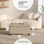 Storage Ottoman Bench with Bins, 30-in Storage Bench for Bedroom End of Bed, Folding Foot Rest Ottoman for Living Room Max 660lbs, Velvet Ottomans, Beige