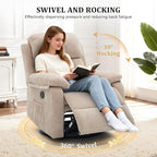 Recliner Chair, 360 Swivel Rocker Chair for Adults, Small Rocking Recliner Chair for Small Spaces, Upholstered Chenille Fabric Glider Recliner Nursery Chair with Side Pockets for Living Room