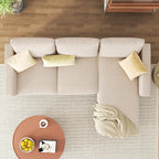 JAMFLY 3-Seat Convertible L-Shaped Sectional Sofa with Reversible Ottoman, Upholstered Fabric Couch for Small Living Rooms, Modern Modular Couch for Apartment, Studio & Loft, Beige