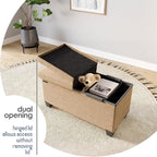 Storage Ottoman Bench with Bins, 30-in Storage Bench for Bedroom End of Bed, Folding Foot Rest Ottoman for Living Room Max 660lbs, Velvet Ottomans, Taupe