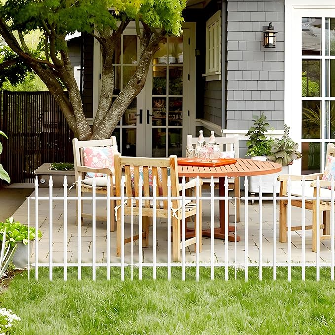 Metal Garden Fence 24" W x 24" H (5 Panels, Total 10 ft), Decorative Border Folding Fence, Landscape Fencing for Flower Bed, Yard, Animal Barrier