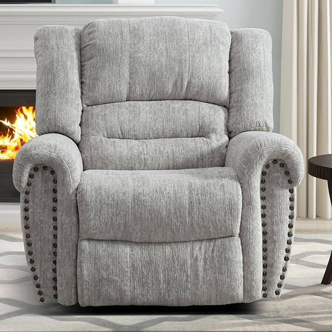 CANMOV Manual Recliner Chair Set of 2, Classic and Traditional Manual Recliner Chair with Comfortable Arms and Back Single Sofa for Living Room, White Grey