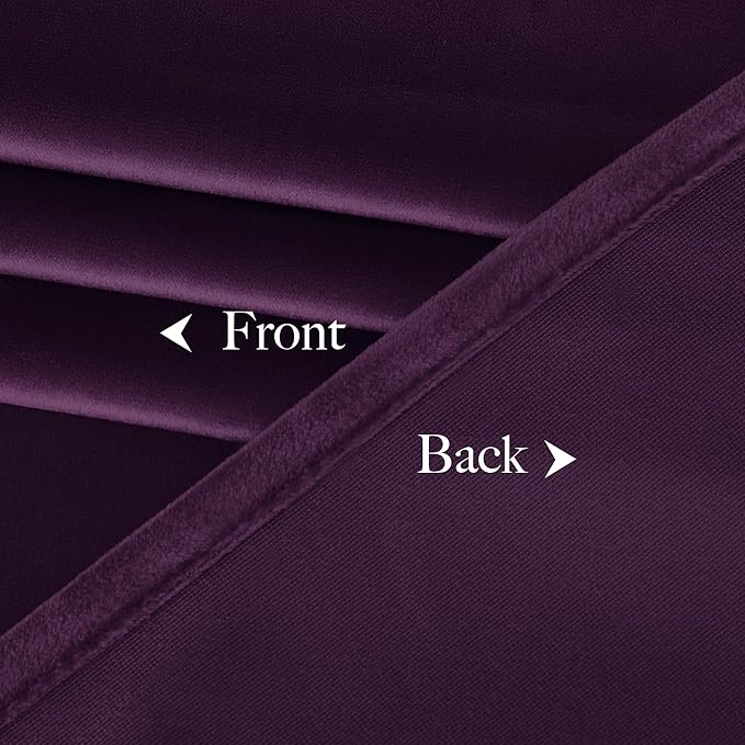 NICETOWN Purple Velvet Curtains 90 inch Long for Yoga Room, Dark Purple - Rod Pocket Romantic Vibe Home Decor Luxury Blackout Window Treatments for Bedroom and Living Room(2 Pieces, 52" Wide)