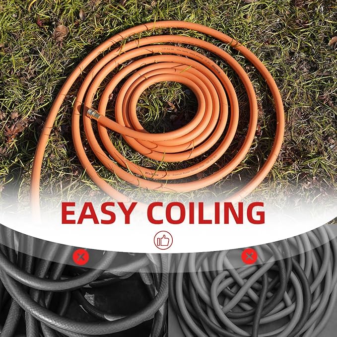 WiseFlow Garden Hose 150FT x 3/4", Heavy Duty Rubber Hose, Water Hose with Five Layered Braiding, Male Female Fittings, 1000PSI Burst, 300PSI Working (Orange)