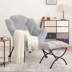 Tiita Lazy Chair with Ottoman, Light Grey Modern Large Accent Armchair, Comfy Leisure Sofa Reading Chair with Footrest for Bedroom, Living Room, Dorm Rooms, Garden, Plush Light Grey