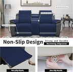 Easy-Going Loveseat Recliner Cover with Console, Reversible Couch Cover for Living Room, Split Sofa Cover for Each Seat with Elastic Straps for Kids, Dogs, Pets(2 Seater, Navy/Ivory)