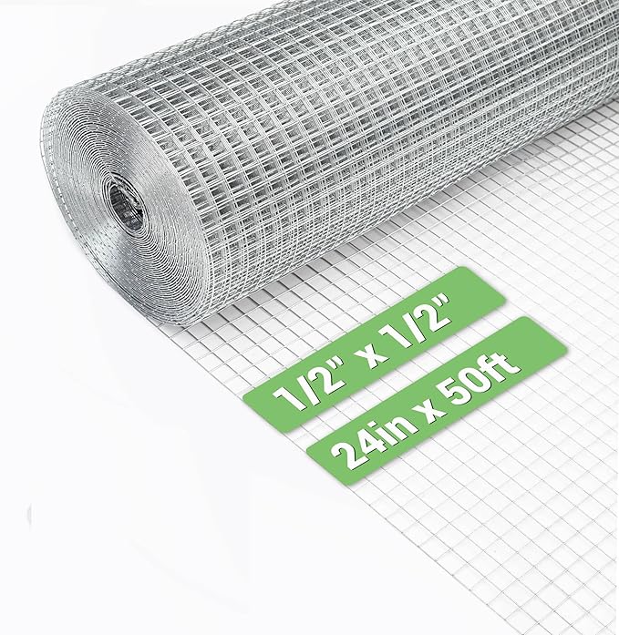 HITTITE Hardware Cloth 1/2 inch 24in x 50 ft, Hot-dip Galvanized After Welding Chicken Wire Mesh, 19 Gauge Welded Chicken Wire Fencing for Chicken Coop and Home Improvement Projects