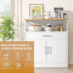 Shintenchi Kitchen Buffet Cabinet with Adjustable Shelf, Modern Kitchen Storage Cabinet,Farmhouse Coffee Bar Cabinet（White）