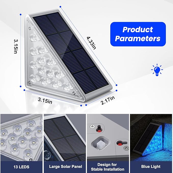 NIORSUN Solar Step Lights,12 Pack Blue LED Outdoor Step Lights, Stair Lights Outdoor for Patio, Fence, Yard, Walkway, Solar Powered Auto On/Off, IP67 Waterproof, Easy Install