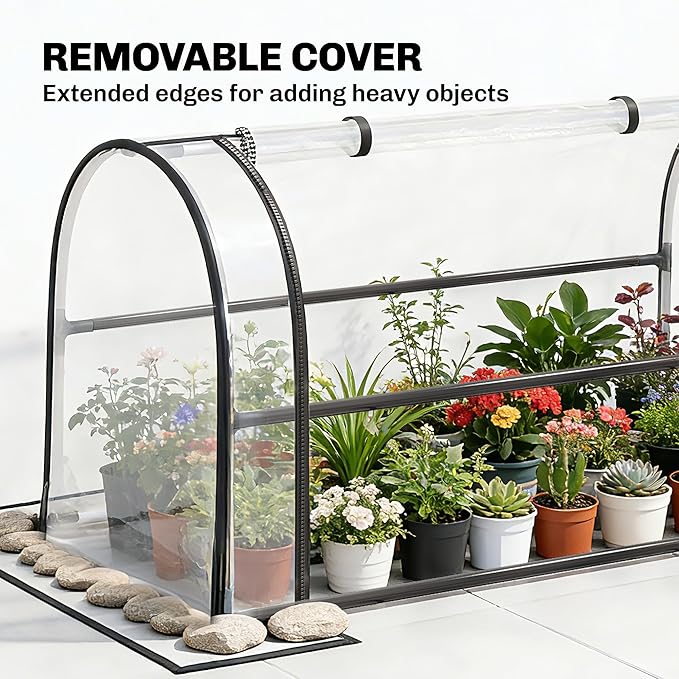 Outsunny Raised Garden Bed with Flip-Up Greenhouse Cover, Metal Elevated Garden Bed with Legs and Drainage Hole, Outdoor Raised Planter Box for Vegetables Herbs Flowers, 39.4" x 19.3" x 53.5", Black