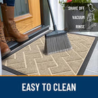 OLANLY Front Door Mat Indoor Outdoor Entrance, Waterproof All-Season, All-Weather Doormat, Sturdy Natural Rubber, Low Profile, Easy Clean Patio Porch Entryway Mat, Herringbone Brick (Beige, 36x24)