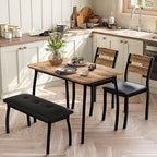 IDEALHOUSE 43'' Dining Table Set for 4, Wooden Kitchen Table with Upholstered Bench & 2 Cushion Chairs, Industrial Dinette Set for Studio, Kitchen, Dining Room, Apartment, Retro