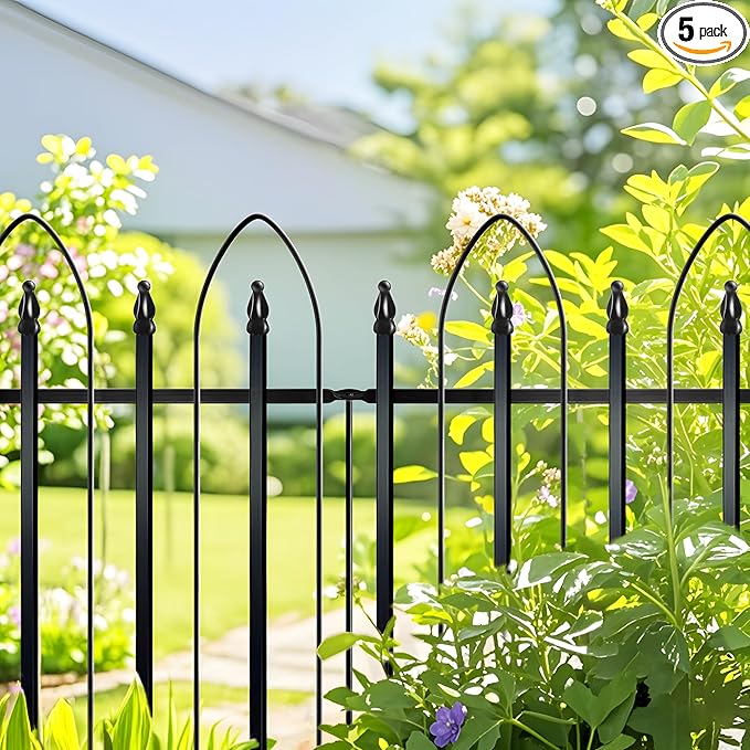 Garden Fence 24" W x 24" H (10 Panels, Total 20 ft), Metal Fence Decorative Border Fence, Rustproof Landscape Fencing for Dog, Flower Bed, Yard, Patio, Animal Barrier