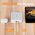 TESSAN Surge Protector Power Strip, 5 Ft Flat Plug Extension Cord with 3 USB (1 USB C 20W PD) 8 Outlets, 1250W, 900J Protection, 3 Sided Outlet Extender with Power Switch for Office, Dorm Room, Grey