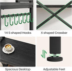 SNTD Baker Rack with Power Outlet - Microwave Stand with Storage, Large Coffee Bar Station with 14 Hooks, Metal Kitchen Shelf Rack for Spices, Pots (Rustic Black)