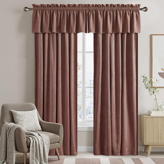 NICETOWN Velvet Cafe Windows Valance, Dusty Rose Pink Window Treatment for Kitchen, Privacy Protection Home Decoration for Living Room, W52 x L18, 1 Panel