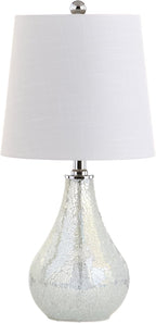 JONATHAN Y 20.5" Mosaic White Coastal Mini LED Table Lamp for Living Room Office, White Linen Drum Shade, Modern Mother of Pearl Bedside Nightstand Lamp, LED Bulb Included (JYL1024B)