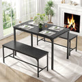 DUMOS Dining Table, Dining Table Set for 4 with Bench, Easy to Assemble Kitchen Table, Space-Saving Ideal 4-Person Set for Dining Room Kitchen Apartment Corner Black 3 Pack