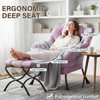 Welnow Lazy Chair with Ottoman, Modern Accent Chair with Armrests and a Side Pocket, Leisure Upholstered Sofa Armchair Set, Reading Armchair with Footrest for Small Space, Light Purple