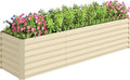 Outsunny 8 x 2 x 2ft Galvanized Raised Garden Bed Kit, Outdoor Metal Elevated Planter Box with Safety Edging, Large Raised Bed for Growing Flowers, Herbs and Vegetables, Cream White