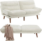 Pipishell Futon Sofa Bed, 66 Inch Corduroy Futon Couch Convertible with Adjustable Backrest and Armrests, Recliner Sleeper Sofa for Small Spaces, Living Room, Office, Guest Room (White, 66 Inch)