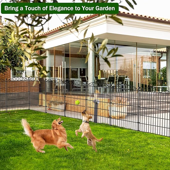 No Dig Decorative Garden Fence 6 Panel - 36in H x 12ft L, Tall Animal Barrier for Dogs Rabbits, Rustproof Metal Wire Panels for Yard, Patio, and Outdoor Border Use