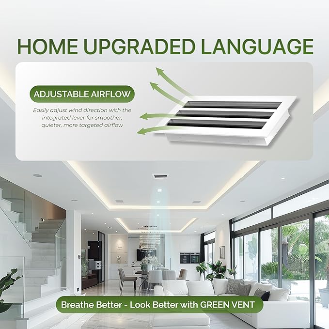 Modern Air Vent Cover 12x6 (Duct Opening) - Decorative White Aluminum Linear Slot Diffuser for Wall, Ceiling, Floor Register - Quiet Operation HVAC Grille for Home with Adjustable Airflow