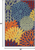 Nourison Home Aloha Indoor-Outdoor Navy Multicolor 2'8" x 4' Area Rug, Easy Cleaning, Non Shedding, Bed Room, Living Room, Dining Room, Backyard, Deck, Patio (3x4)
