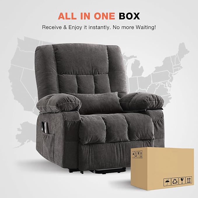 Power Lift Recliner Chair for Elderly with Vibration Massage and Lumbar Heating, Electric Lift Recliner Single Sofa with Side Pocket and USB Charge Port for Living Room