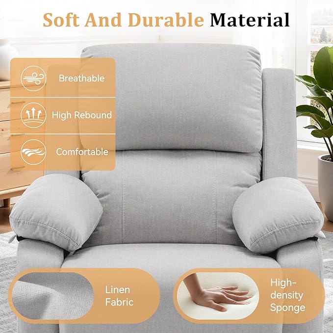 Recliner Chair, 360 Swivel Rocker Chair for Adults, Small Rocking Recliner for Small Spaces, Upholstered Fabric Glider Recliner Nursery